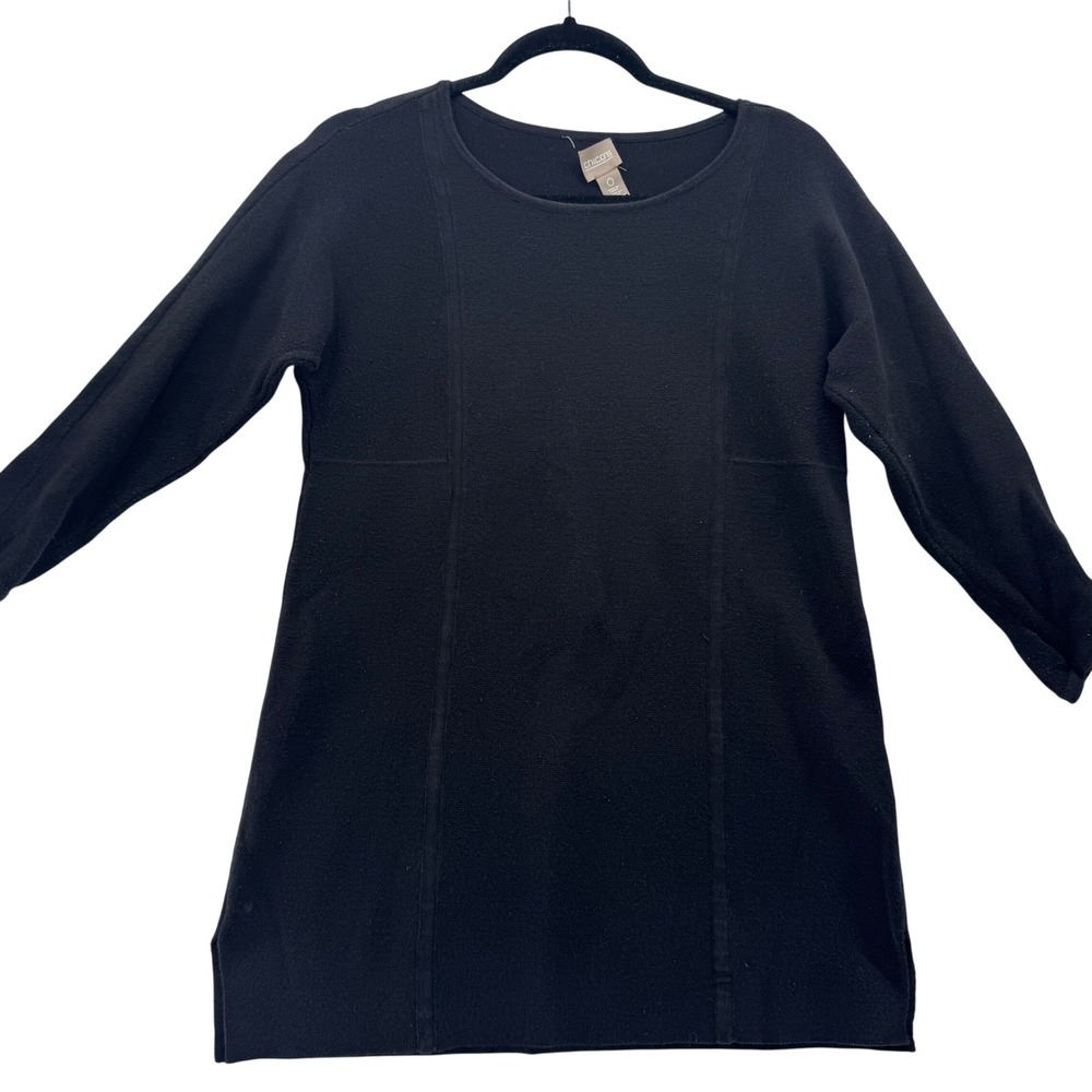 Chico's Women's 0 (S) Black Tunic Top Long Sleeve Cotton Blend Casual Dressy